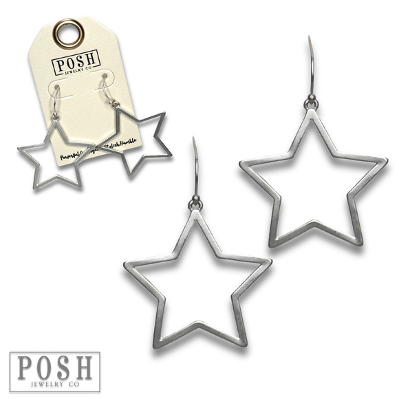 Matte Silver Finish Open Star Dangle Earring - Picture 2 of 4